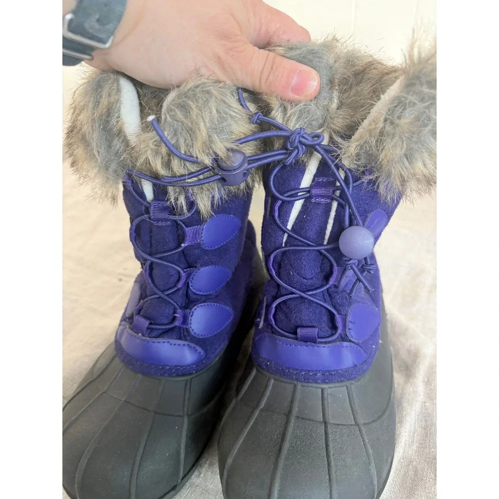 Purple Faux Fur Trim‎ Winter Snow Boots Waterproof Duck Boots Bungee Laces
